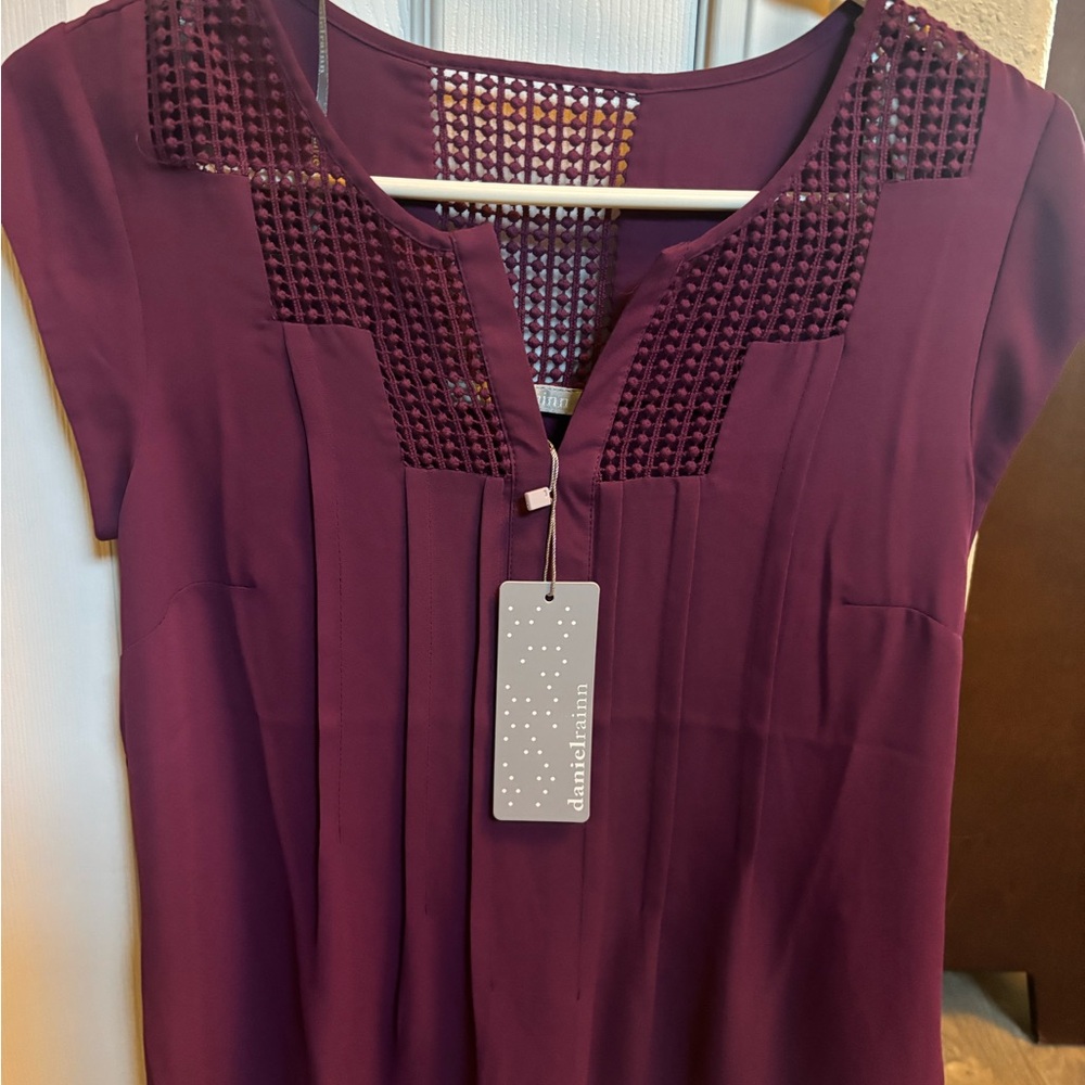 Daniel Rainn Plum Crochet Detail Blouse
